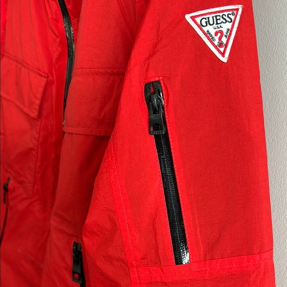 Guess Red Raincoat with Full Zip and Stand Up Collar - Picture 7 of 12